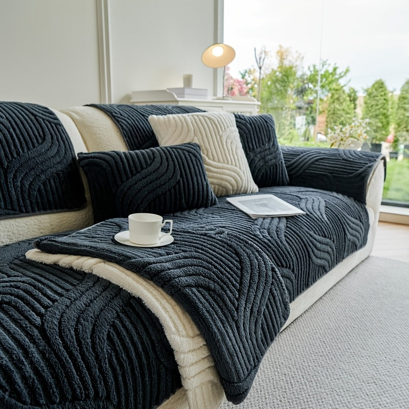 Klassik Stripe Divan qopqog'i, sirpanmaydigan, itga do'st polyester himoya, kreslo, divan, 3-4 o'rinli bo'lakli bo'lak