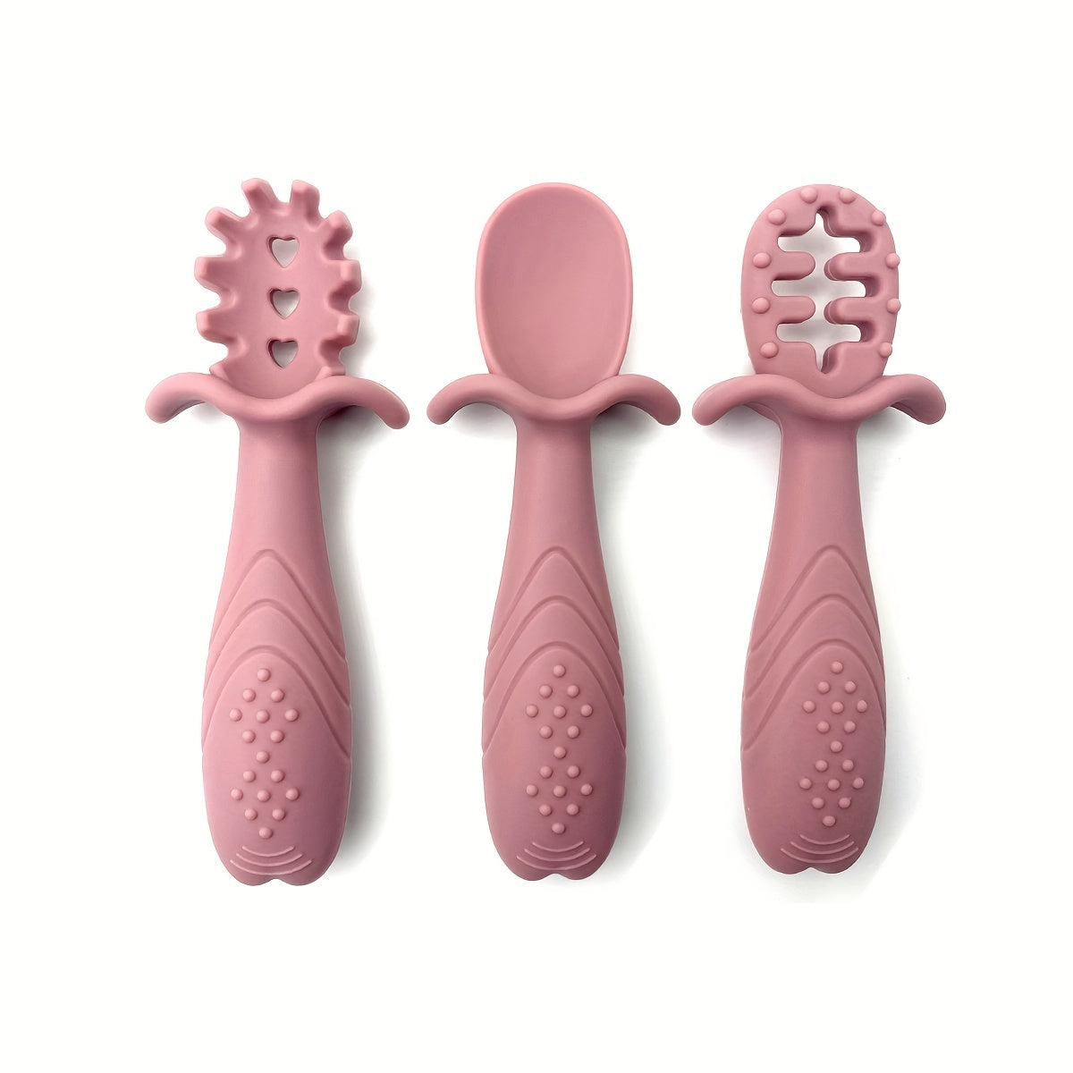 Set of 3 Soft Feeding Tableware for Toddlers Silicone Rice Paste Spoon and Fork