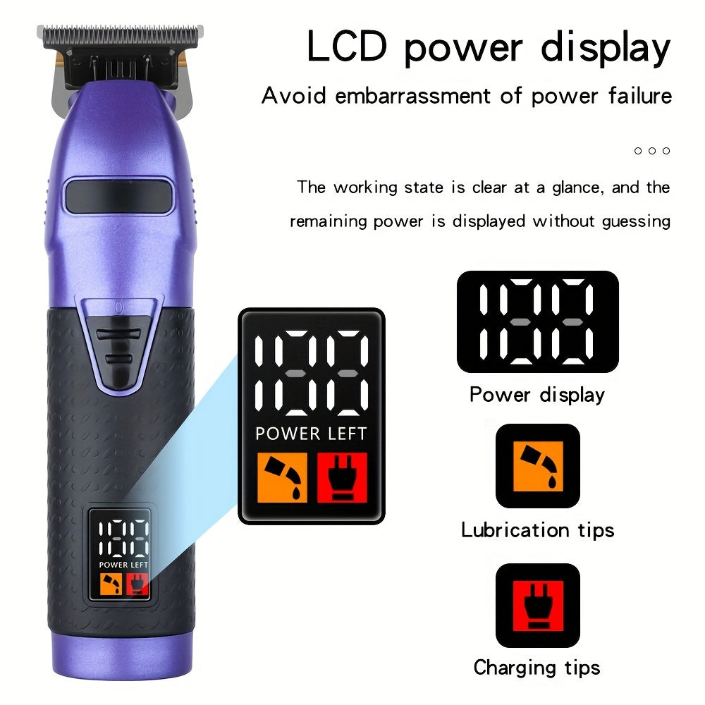Electric Hair Trimmer with LED Display Rechargeable Lithium Battery T-Shaped Blade for Barbers and Salons