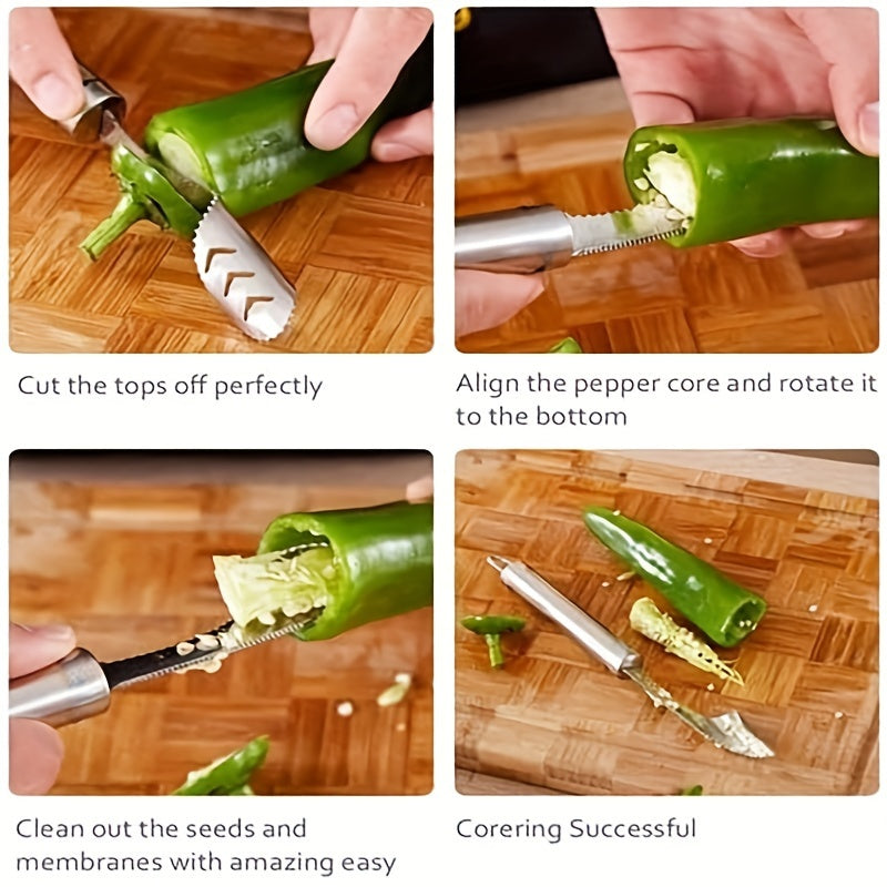 Stainless Steel Jalapeno Pepper Corer Sharp Seed Remover Kitchen Gadget