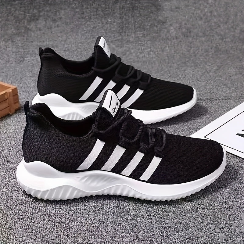 Unisex Striped Breathable Fabric Lace-Up Sneakers for Casual Sports All-Season