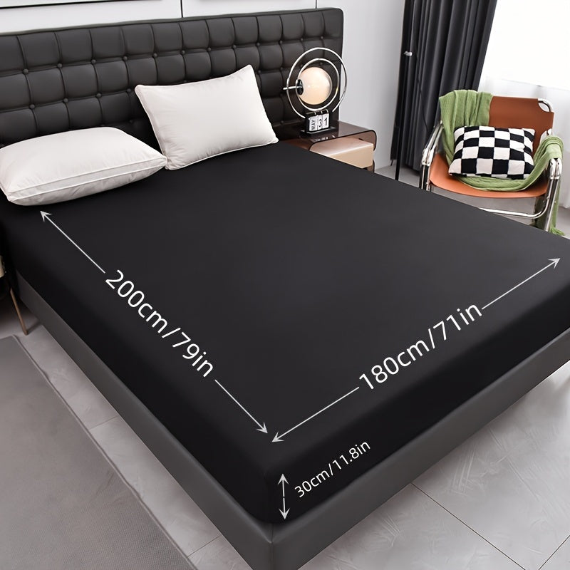 Waterproof Fitted Sheet Solid Black Breathable Deep Pocket Easy Care