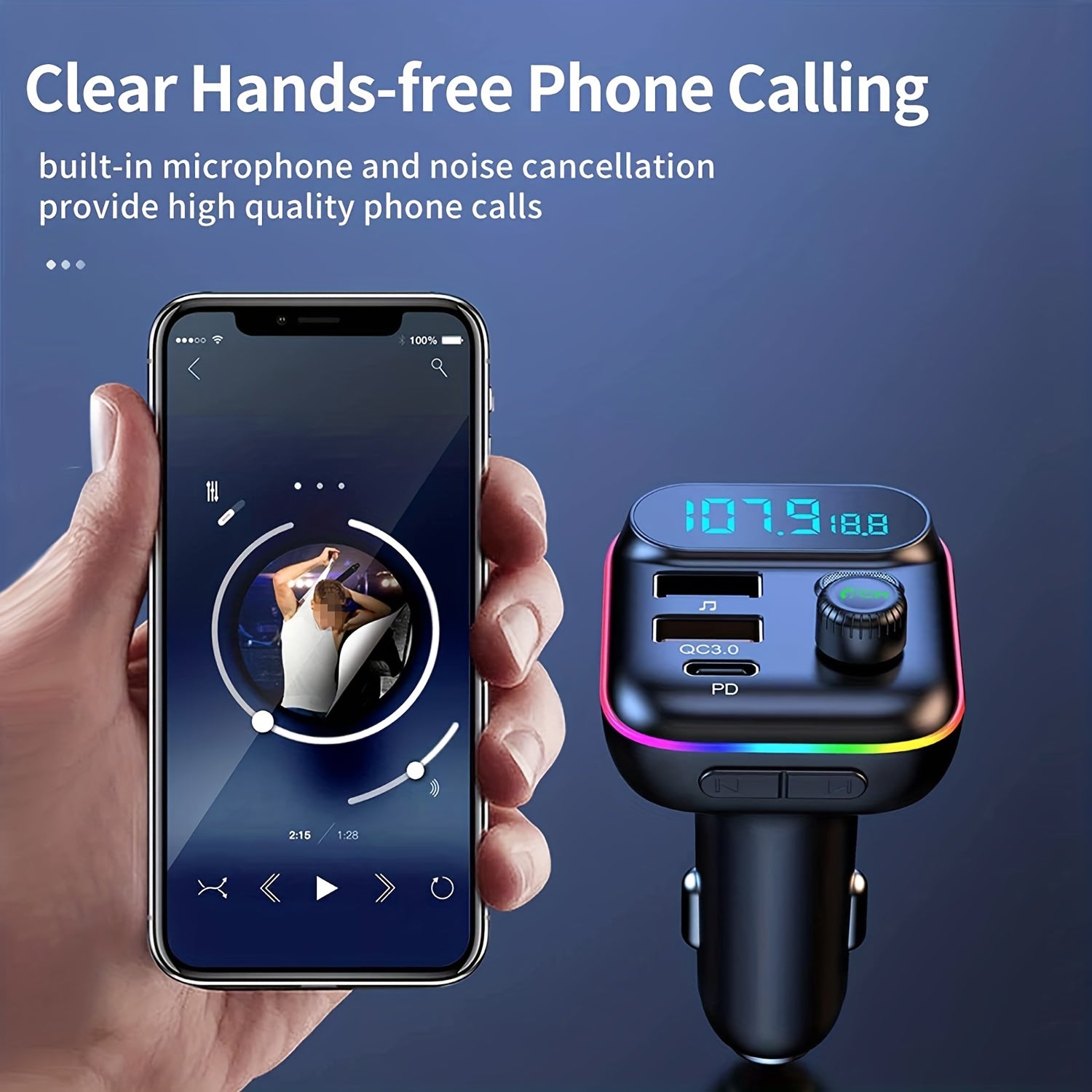 Автомобильный беспроводной FM-передатчик-адаптер MP3-плеер USB-зарядное устройство 7 цветов LED