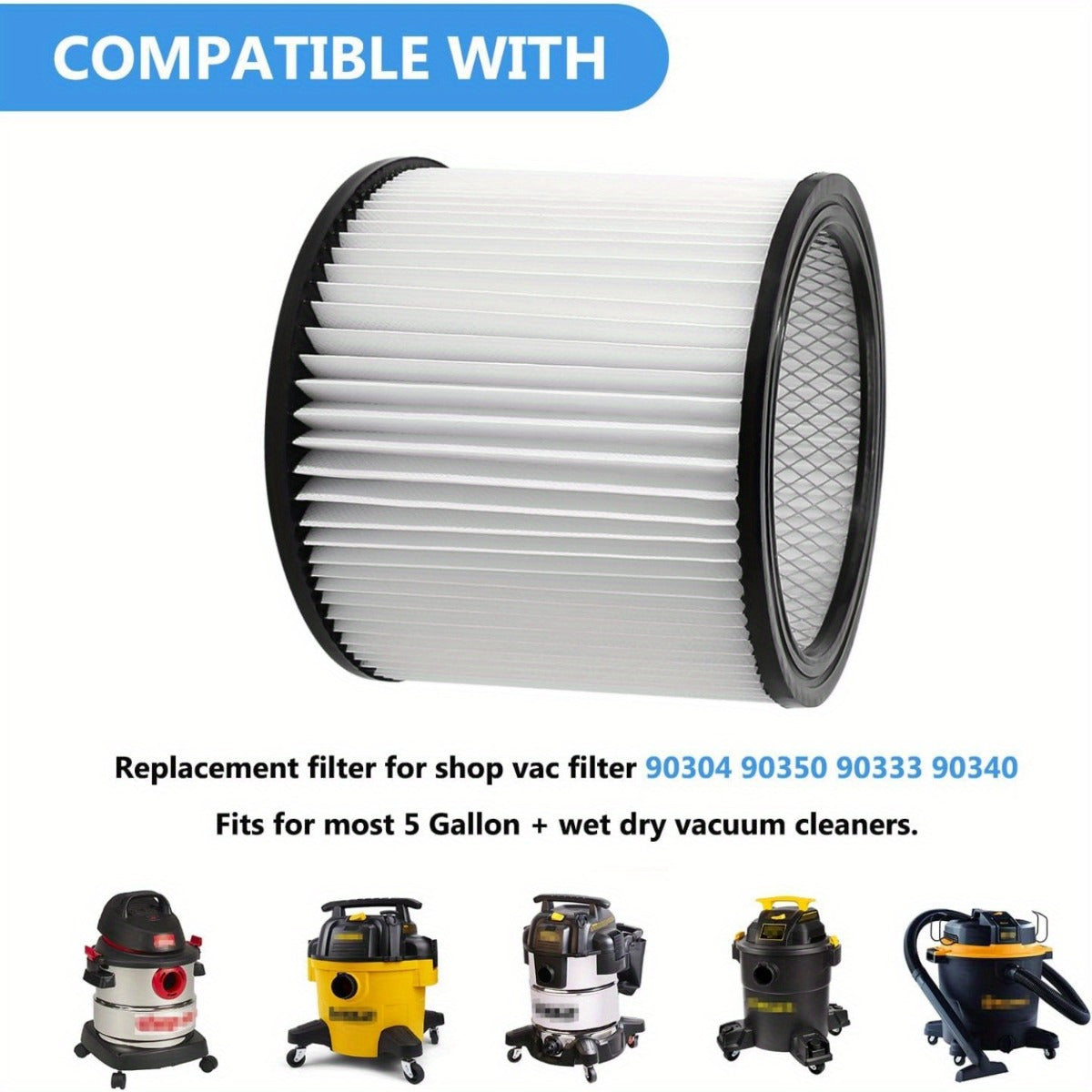 Juego de cartucho de filtro y funda de espuma para aspiradora húmedo y seco de 18.93L