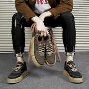 Men's Solid Color Low Top Platform Skateboard Sneakers Non-Slip Durable Casual Outdoor Shoes