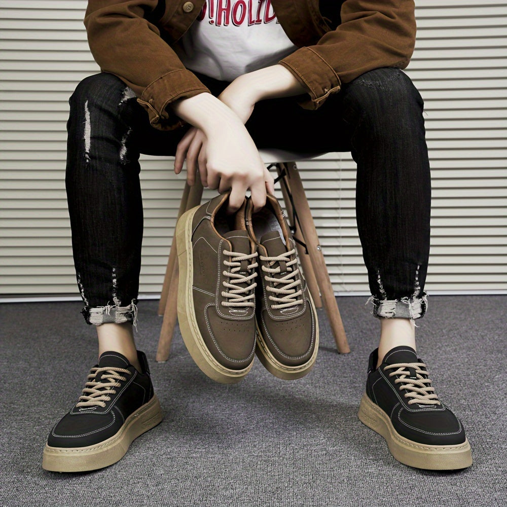 Men's Solid Color Low Top Platform Skateboard Sneakers Non-Slip Durable Casual Outdoor Shoes