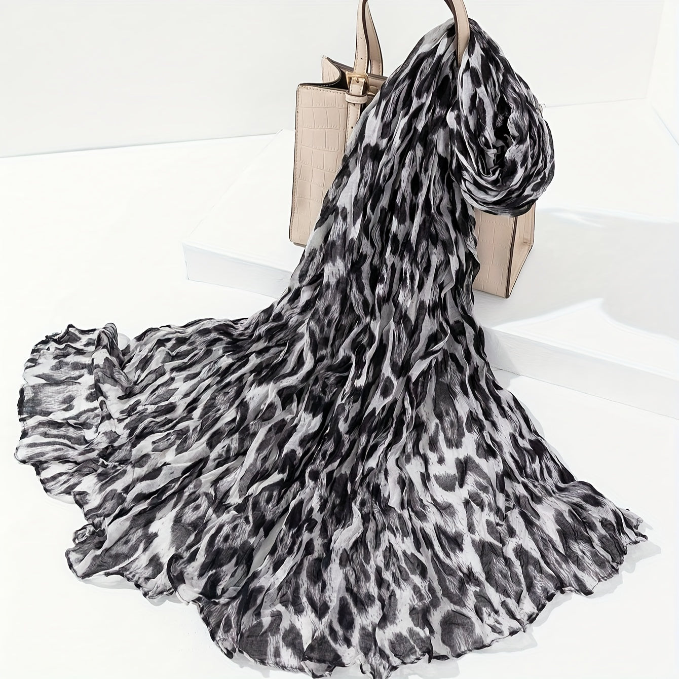 Leopard Print Chiffon Scarf for Women Polyester Lightweight Sun-Resistant Fashion Accessory