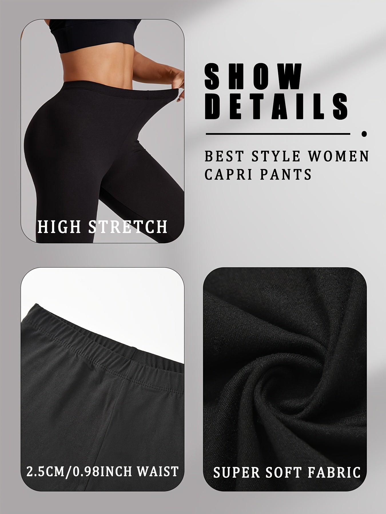 Plus Size Women's Soft High-Waisted Capri Leggings Yoga Running Black Blue Pink