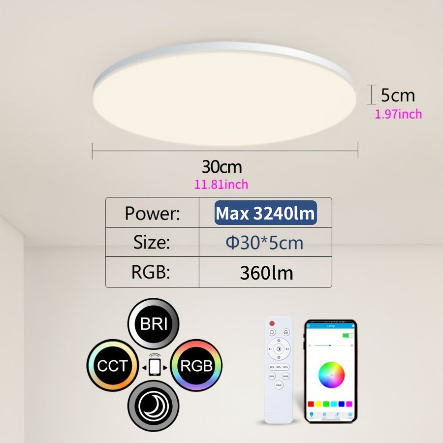 RGB Smart Ceiling Light with Adjustable Color Temperature Dimmable LED Indoor Lighting for Living Rooms and Bedrooms