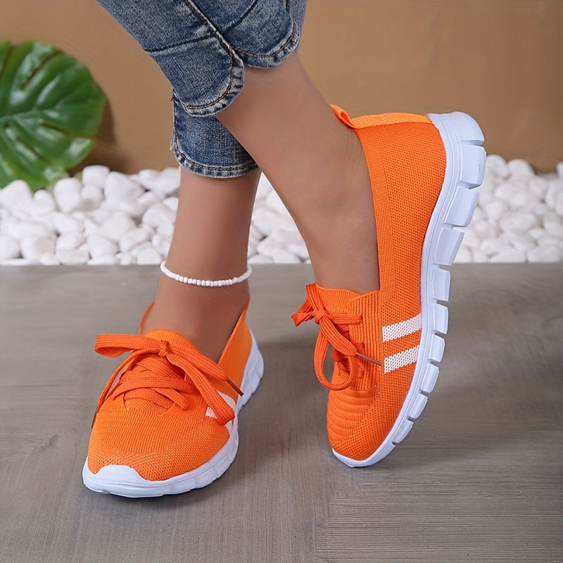 Women's Lace Up Sneakers Knit Low Top Walking Shoes Casual Lightweight Flat Footwear