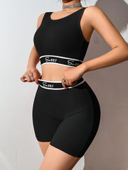 Black and White Lingerie Set for Women High-Waisted Shorts and Crop Top Bra Polyester Elastane