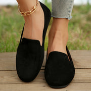 Women's Black Flannel Slip-On Flats with Round Toe Lightweight Plastic Sole