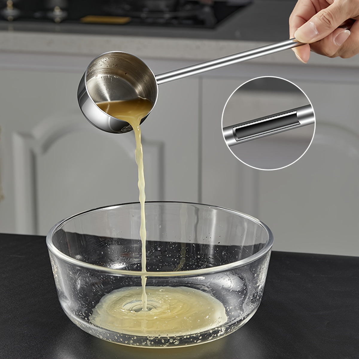 Stainless Steel Long Handle Soup Spoon with Bear Pattern Anti-Scald Oil Splash Guard for Kitchen and Restaurant Use