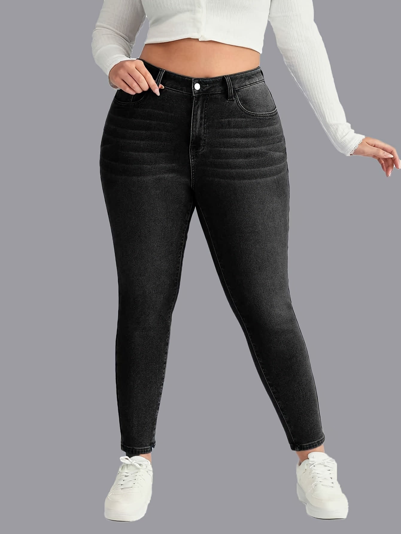 Women's Black Skinny Jeans Mid-Rise Slim Fit Casual Denim