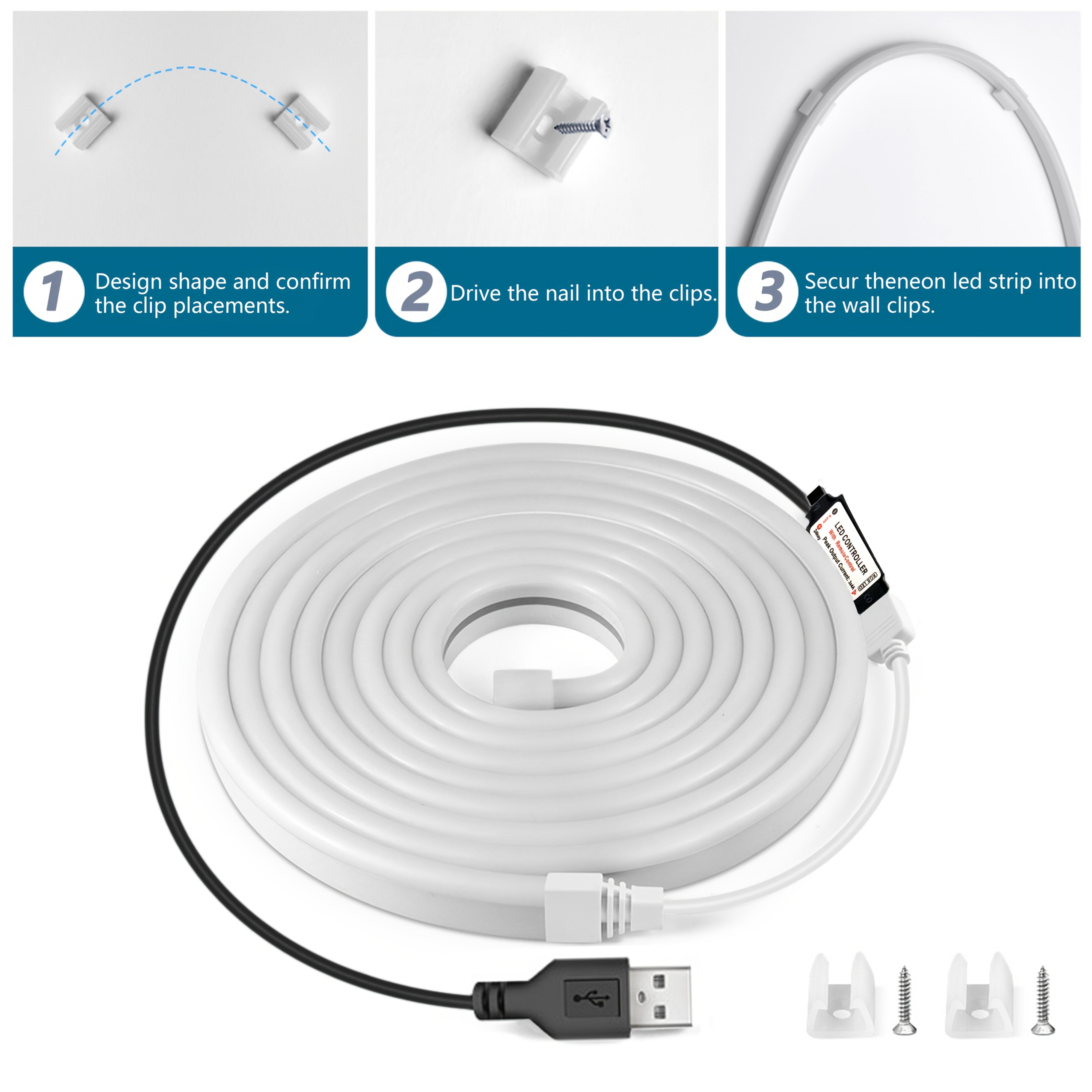 RGB Neon Light Strip USB Powered Remote Control Multicolor for Parties Holidays and Valentine's Day