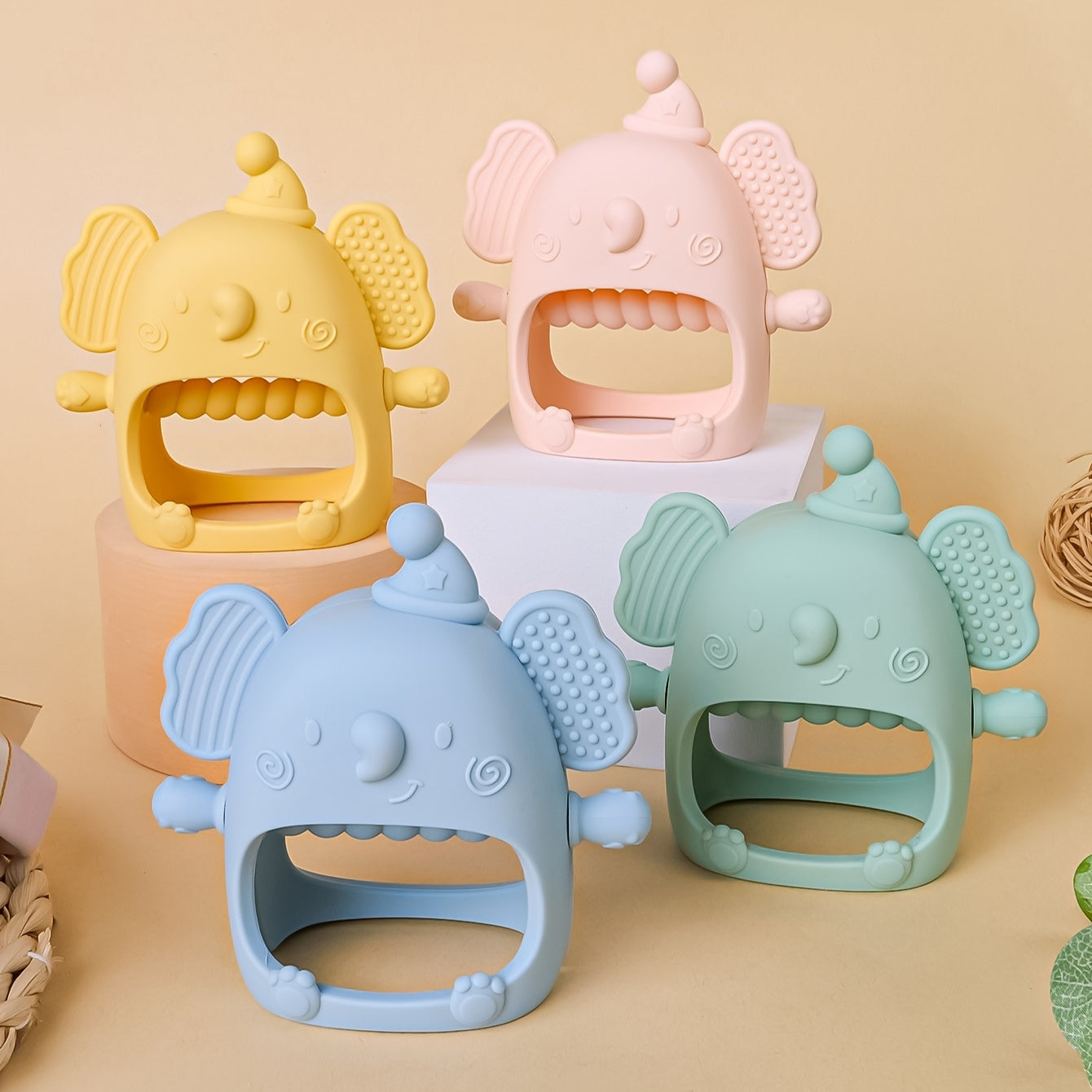 Силиконовая прорезыватель для малышей от 6 месяцев, без BPA, жевательная игрушка, ручной соска