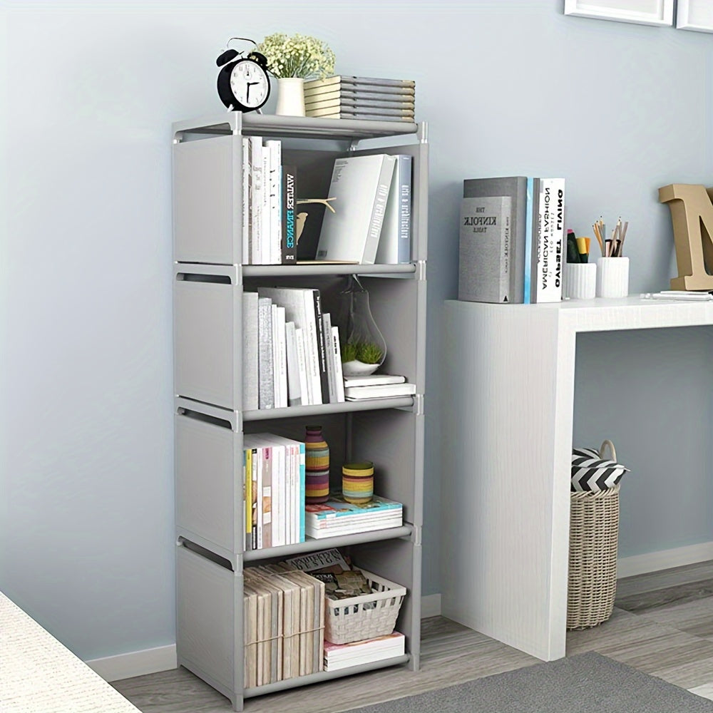 4-Storey Metal Bookshelf with Stackable and Detachable Storage Rack for Home Use in Bedroom Kitchen Living Room