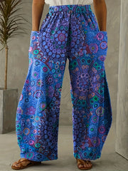 Women's Wide Leg Pants with Pockets Paisley Floral Print High Waist