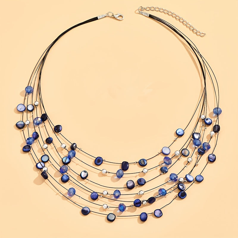 Women’s Boho Beaded Multi-Layer Choker Necklace Adjustable Statement Jewelry