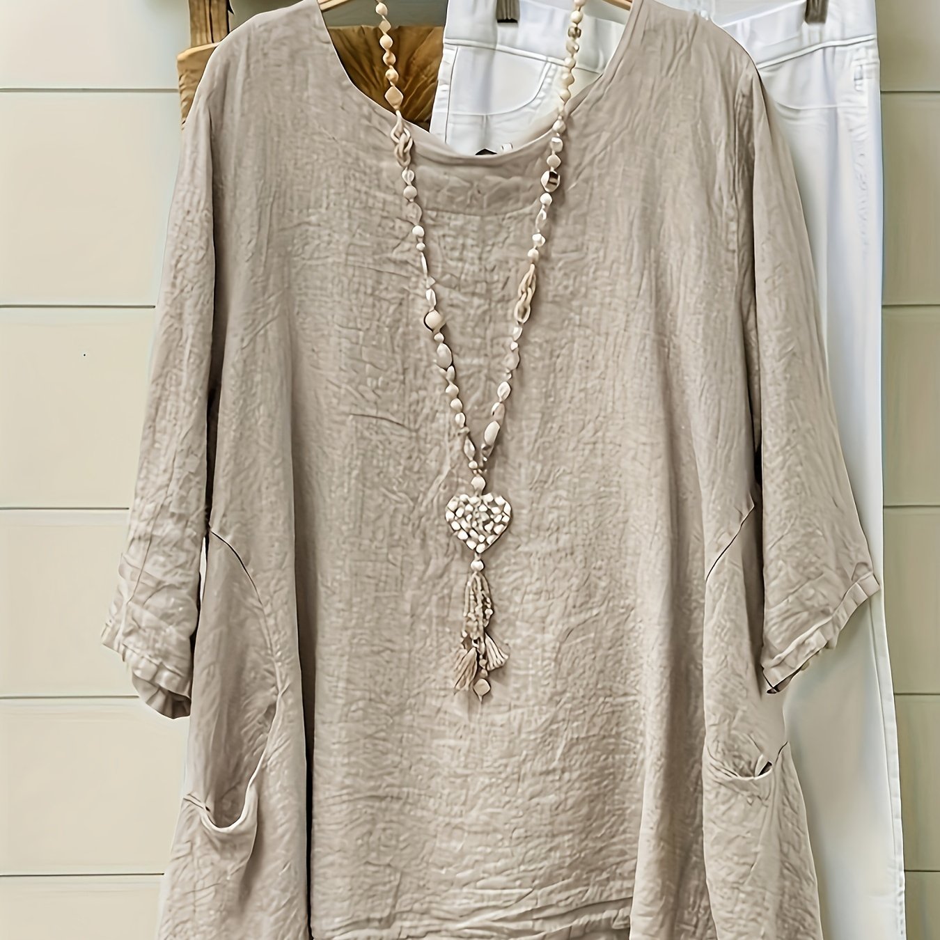 Plus Size Cotton Loose Fit Round Neck Pullover for Women