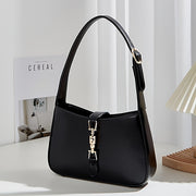 Vegan Shoulder Bag for Women Solid Color PU Casual Handbag Black