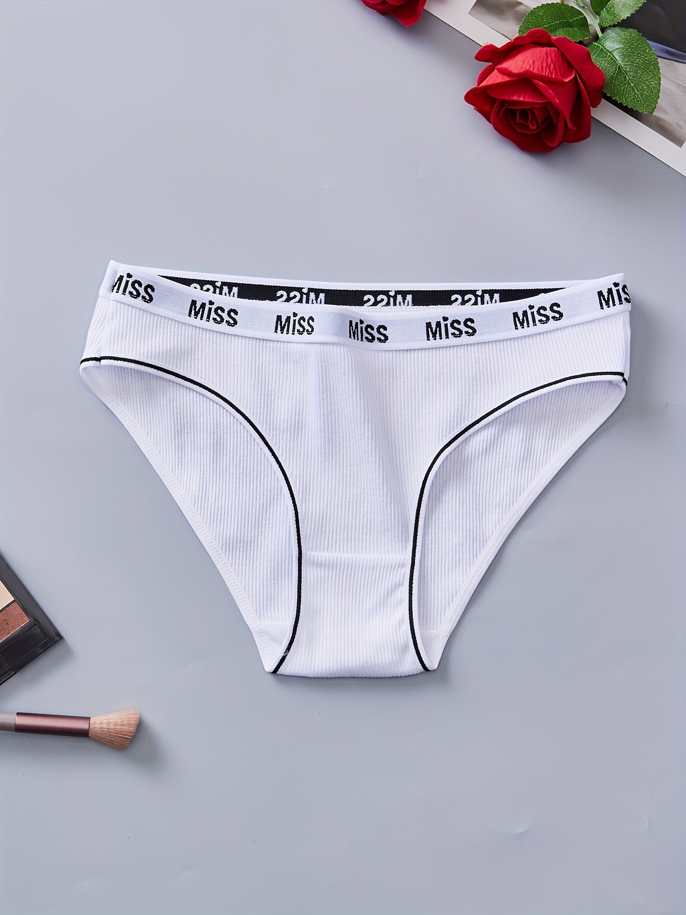 Women's Cotton Briefs with Alphabet Waistband Breathable Underwear