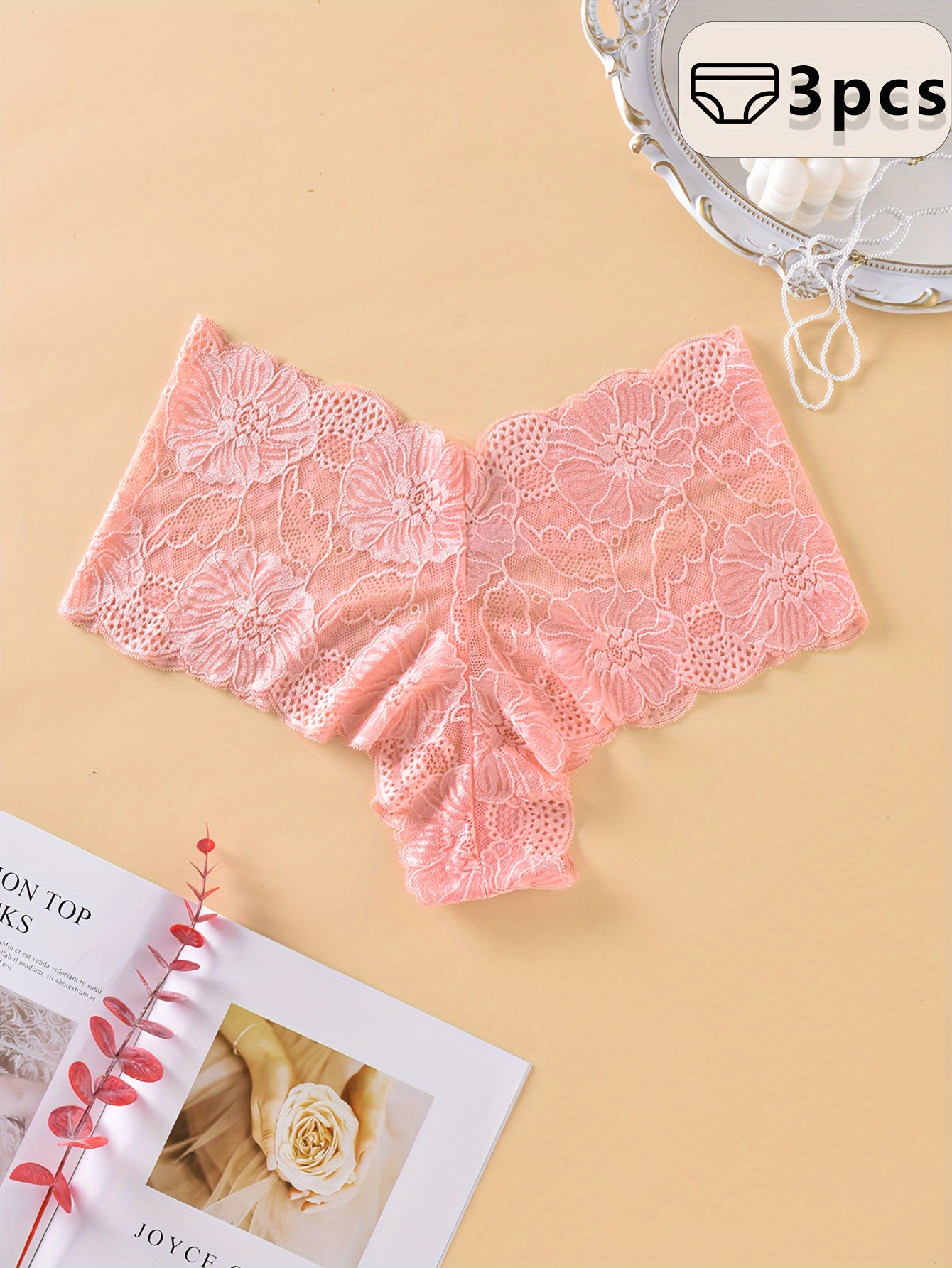 Plus Size Women's Lace Panties Mesh Seamless Breathable Floral Print