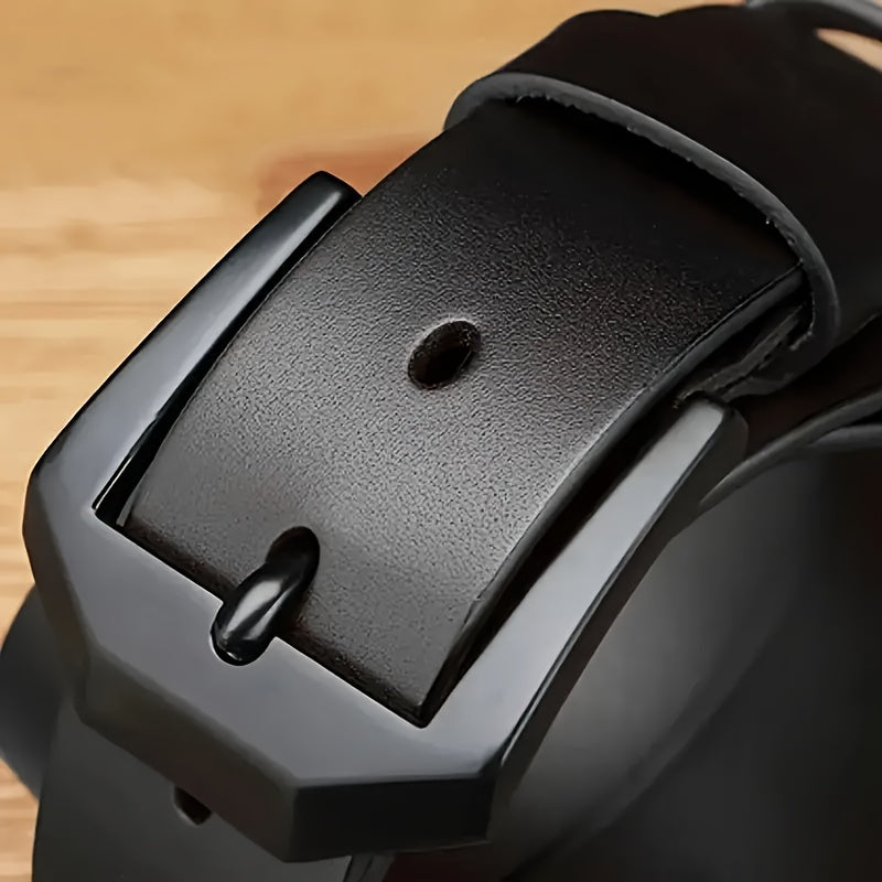 Men's Black Faux Leather Belt with Automatic Buckle Casual Korean Style for Young Adults