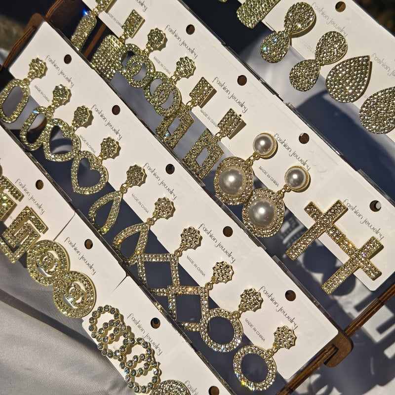 To'rt juft porloq rhinestone osma quloq uzuklaridan iborat hashamatli sovg'a to'plami