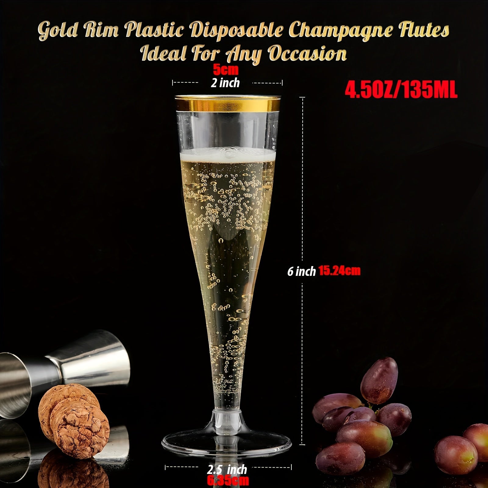 Set of 20 Gold Rimmed 4.5oz Disposable Plastic Champagne Flutes Reusable Recyclable