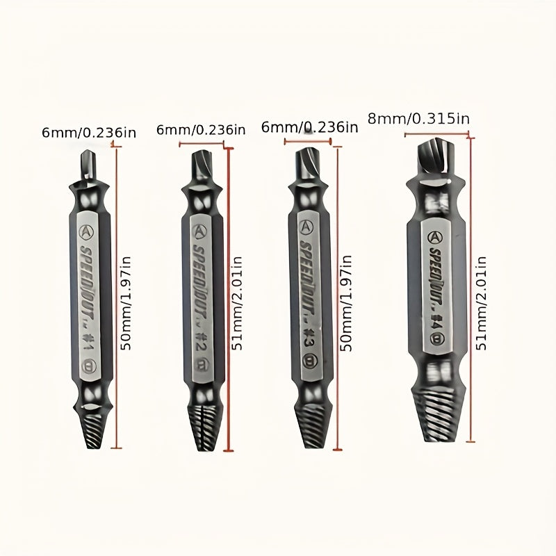 4 Pcs Steel Screw Extractor Set Broken Damaged Oil Drain Tool