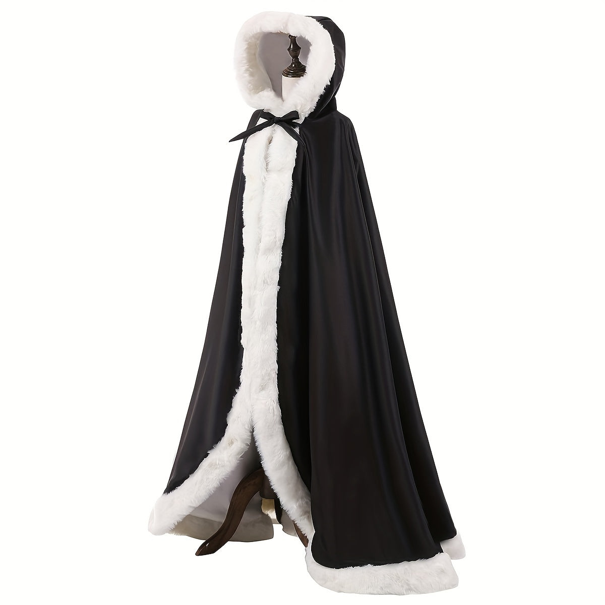 Women Girls Faux Fur Satin Cape Hood Windproof Warm Stylish Clothing Accessory
