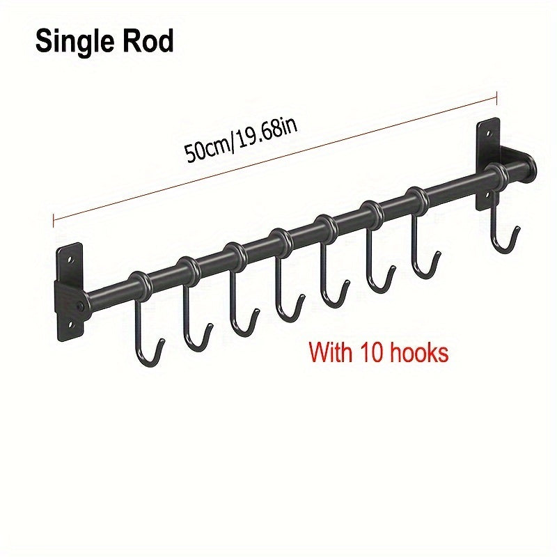 Wall-Mounted Steel Storage Rack with Hooks for Kitchen and Entryway Organizer