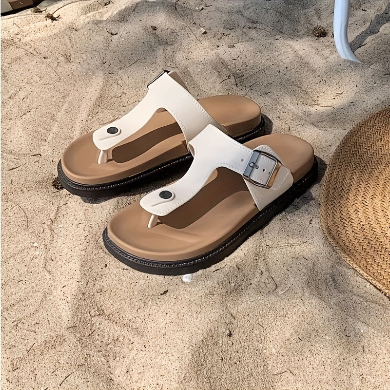 Women's Summer Slip-On Thong Sandals EVA Beach Casual Shoes Black Beige