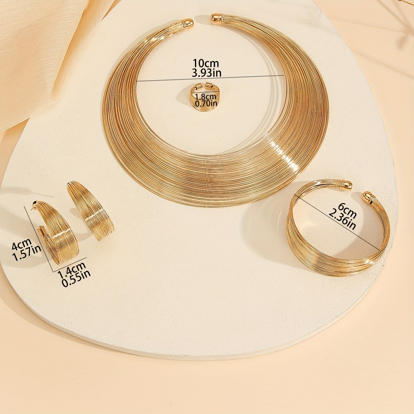 Gold Plated Jewelry Set with Necklace Bangle Earrings and Ring in Silver or Gold