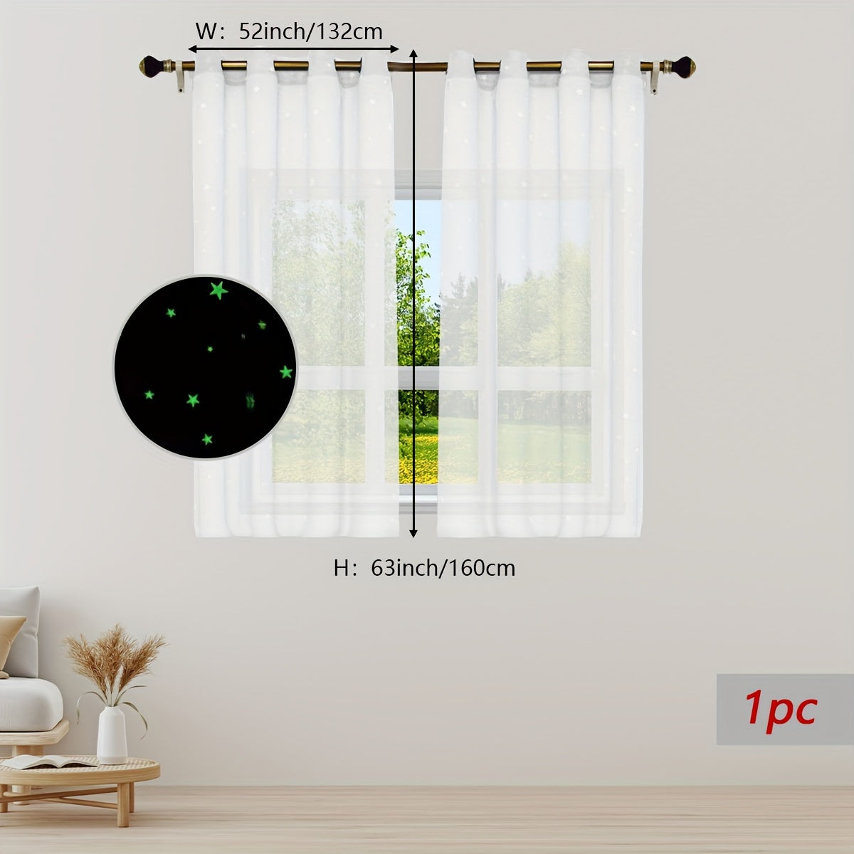 Pastoral Style Curtains with Luminous Star Pattern for Bedroom Living Room Office Kitchen