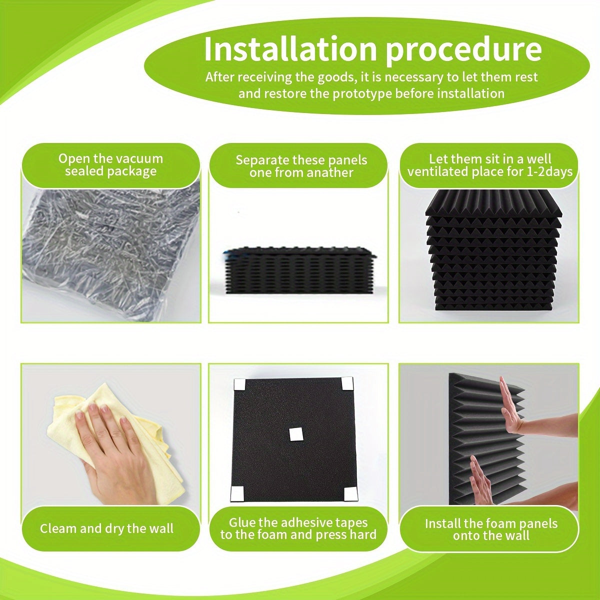 50 Pack Wedge Acoustic Foam Panels for Recording Studios Fireproof Sound Absorption Sponge Black 2.54cm x 30.48cm