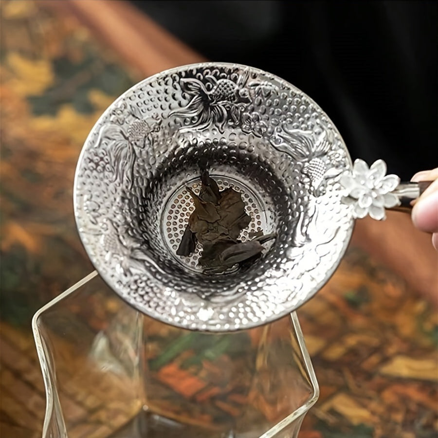 Lotus Koi Dizayni Oltin Metall Choy Filtrini Qo'ltiq bilan Choy Suvini Filtrlash uchun - Zarur Choy Aksesuar