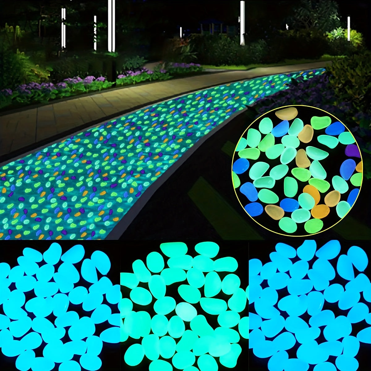 Luminous Garden Pebbles Resin Glowing Stones for Landscape and Flower Pots 0.79x0.99cm Pack of 10 or 102