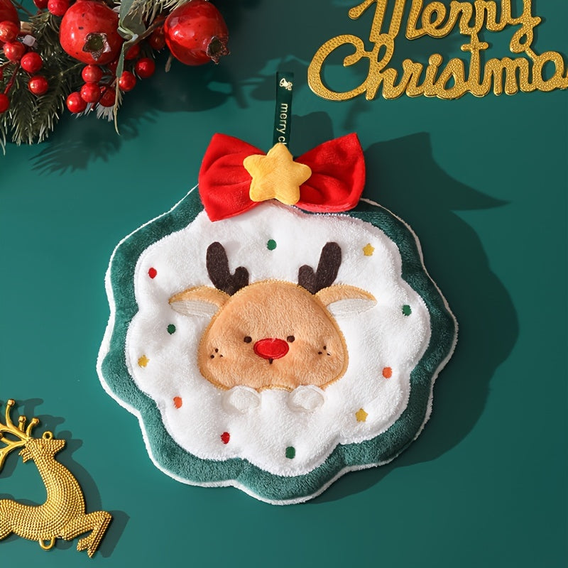 Bayramona Rojdestvo qo'l sochiq, Santa va rengey dizaynlari bilan, ultra-absorbent mikroto'qima, osish halqasi. Ideal bayram hammom bezaklari va sovg'a.