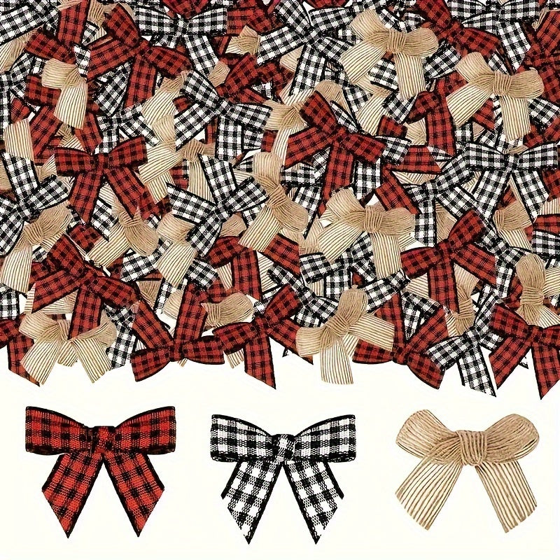 Mini Red and Black Plaid Ribbon Bows for Christmas Holiday Decor 30 Pack