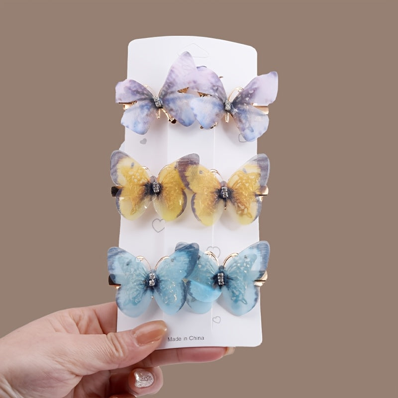 Kids Butterfly Hair Clips Set with Rhinestones Gradient Colors for Girls