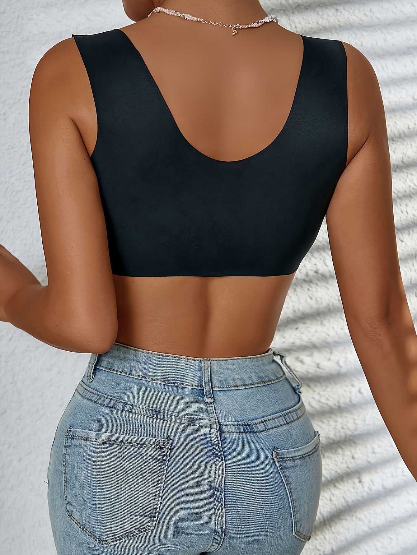 Women's Black Floral Lace Push-Up Bralette Wireless Front Closure Seamless Lingerie