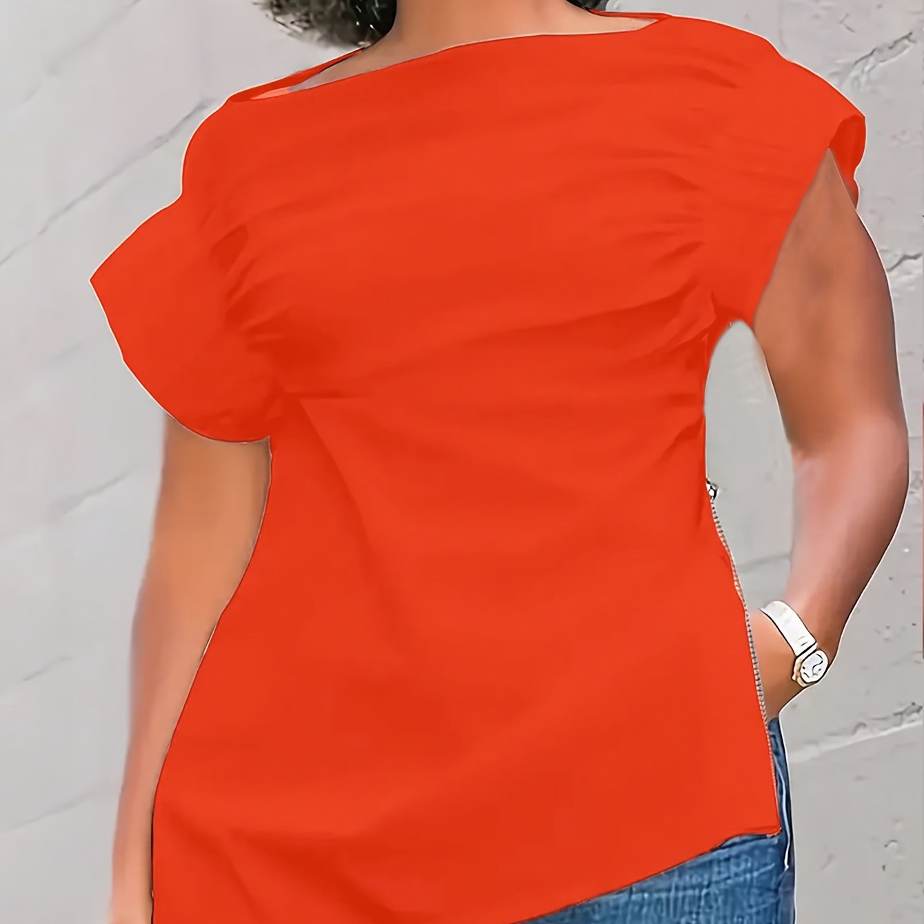 Plus Size Women's Short Sleeve T-Shirt with Zipper Breathable Red