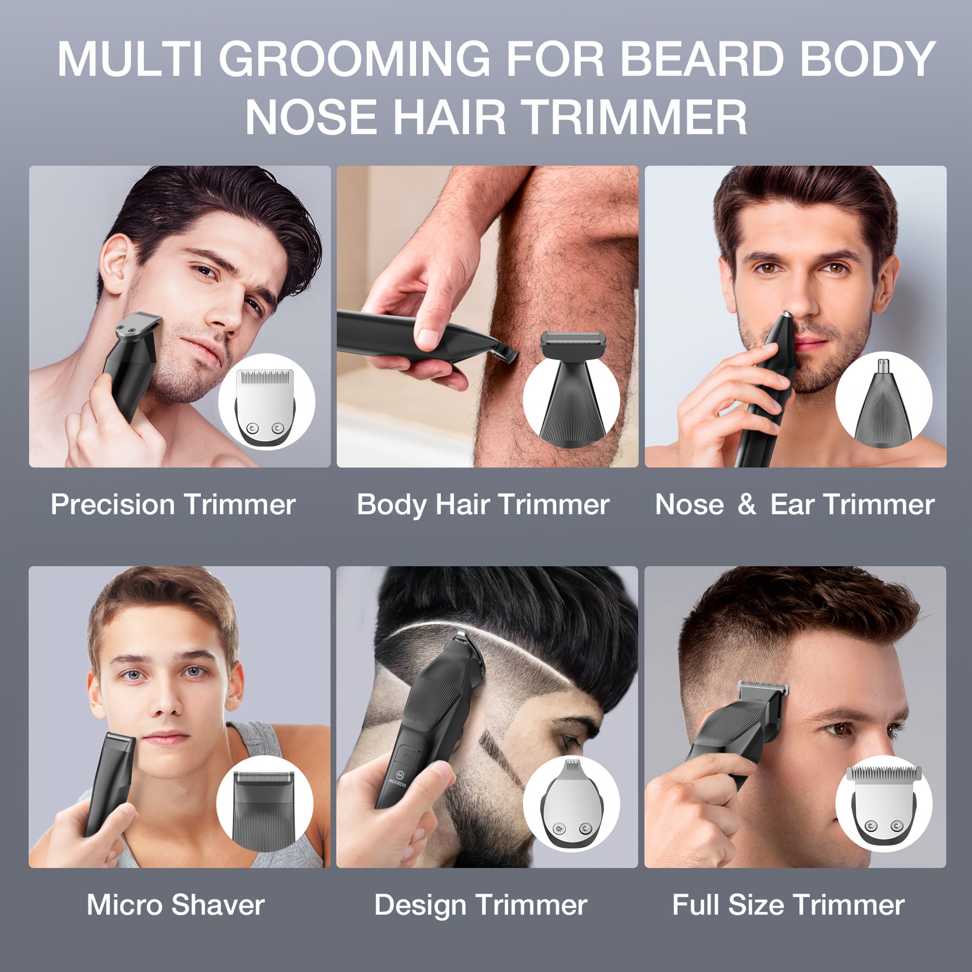 Beard Trimmer for Men with Precision Blades Grooming Set for Face Hair Mustache Body Ear Nose