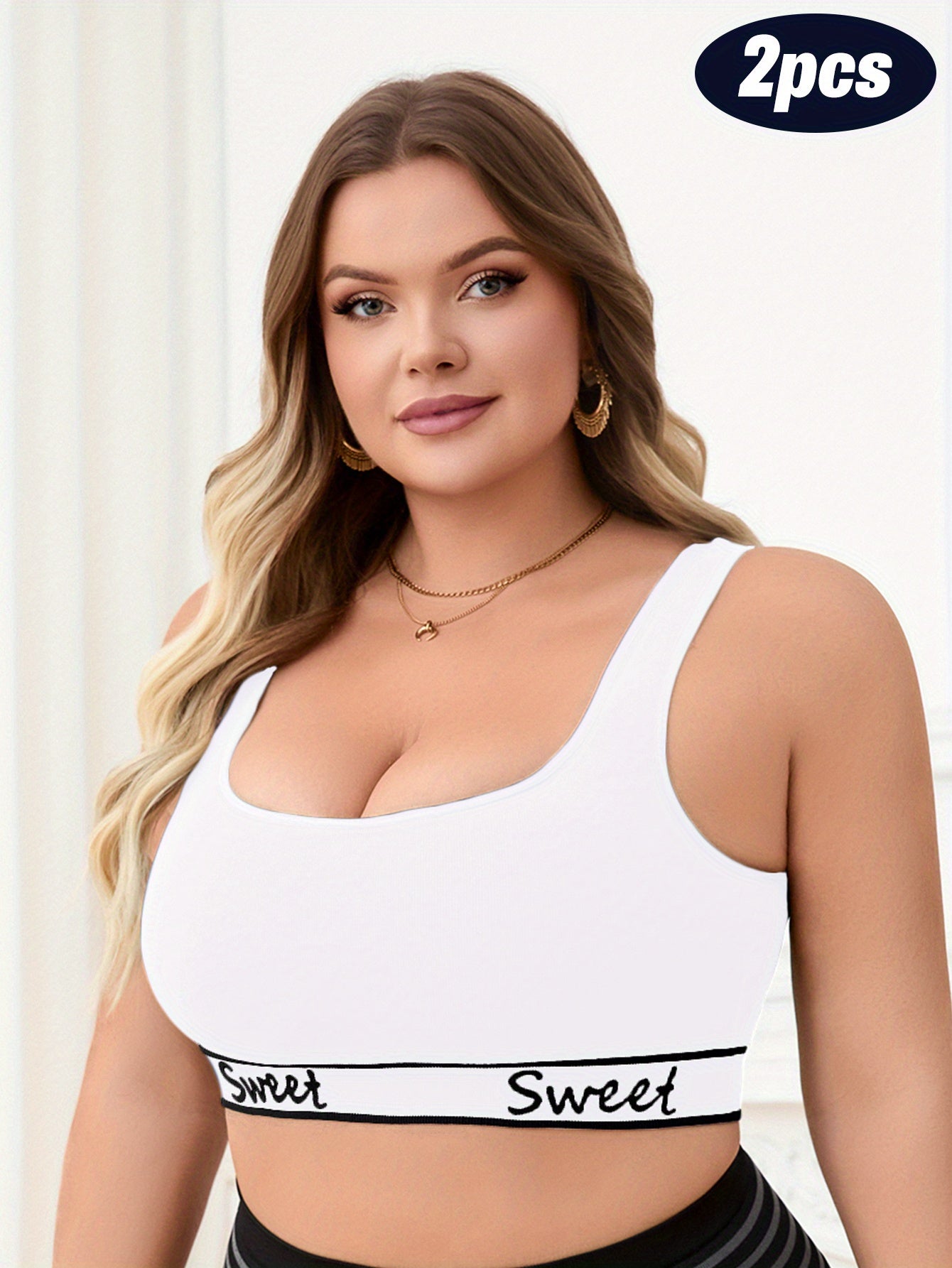 Women's Plus Size Seamless Breathable Sports Bras Pack White Navy Supportive Workout Wear