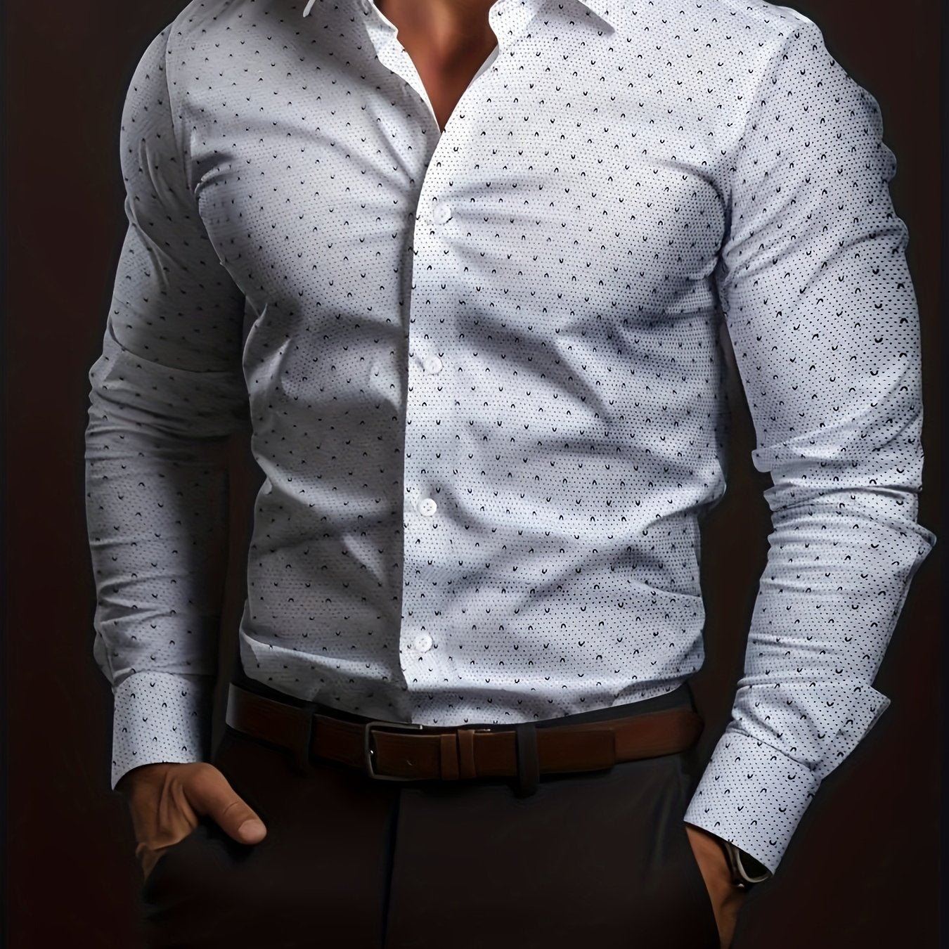 Camisa casual de tamaño grande para hombre con estampado de luna, de poliéster y mezcla, para primavera y otoño