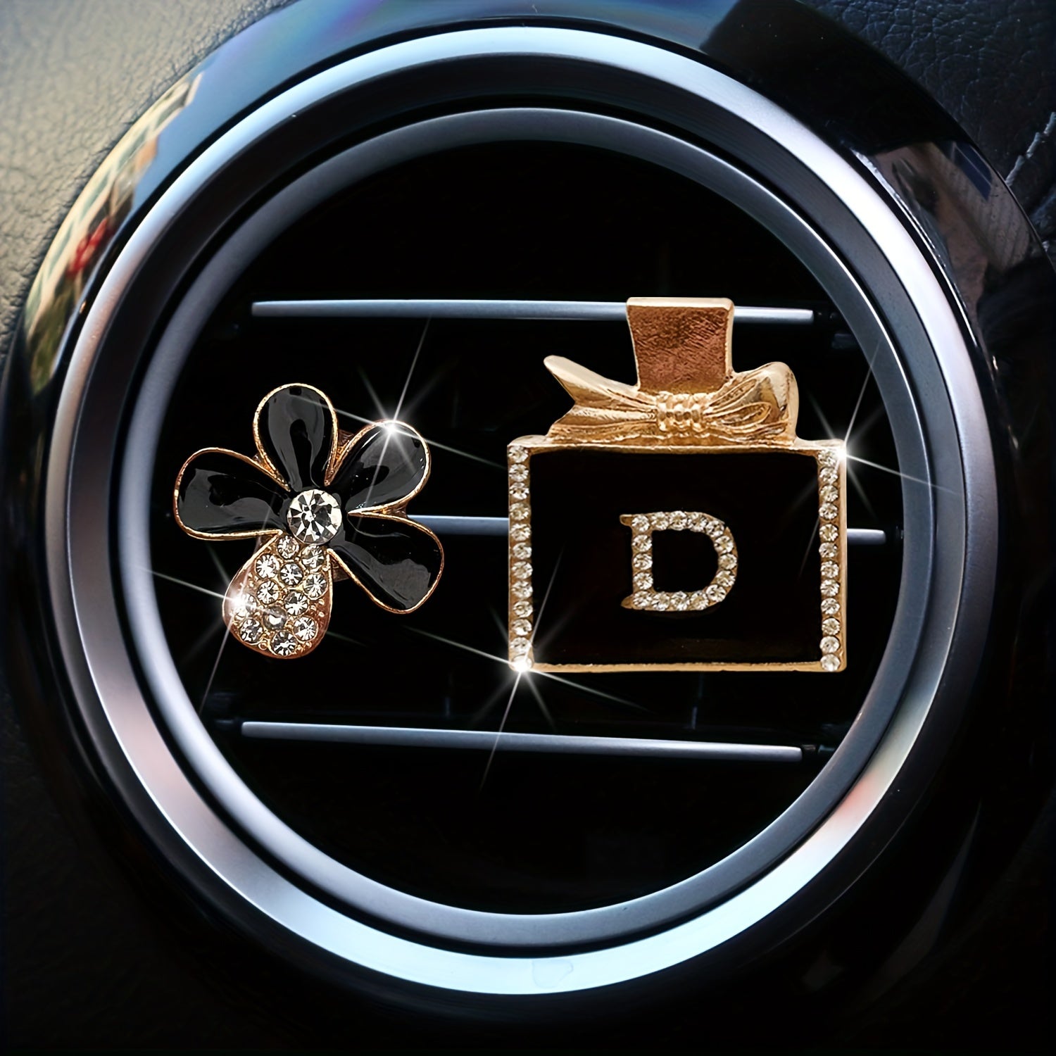 Ayollar uchun bezakli gul shaklidagi avtomobil hidi uchun shisha 2 dona rhinestone havo tozalovchi