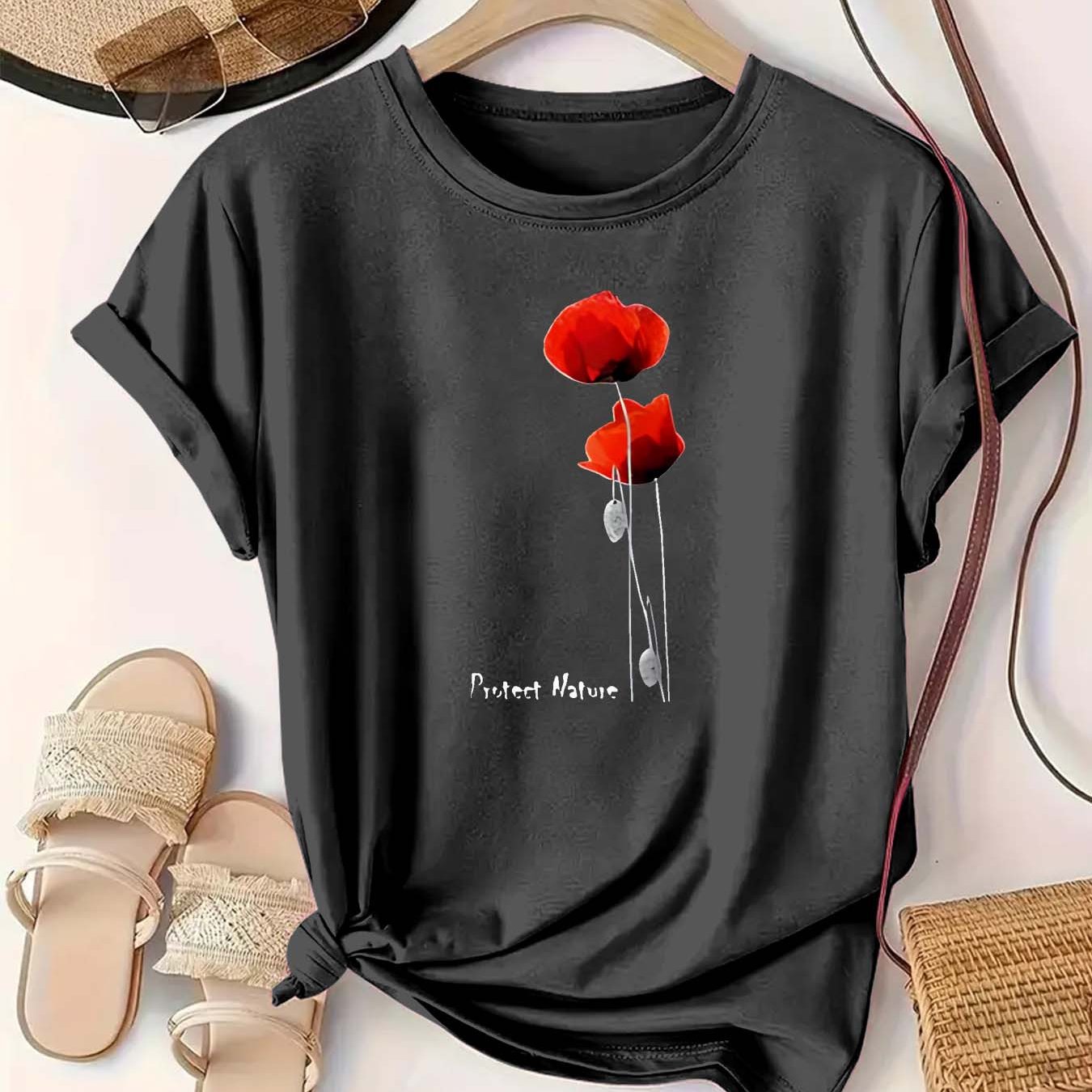 Women's Green Cotton T-Shirt Short Sleeve Casual Summer Top