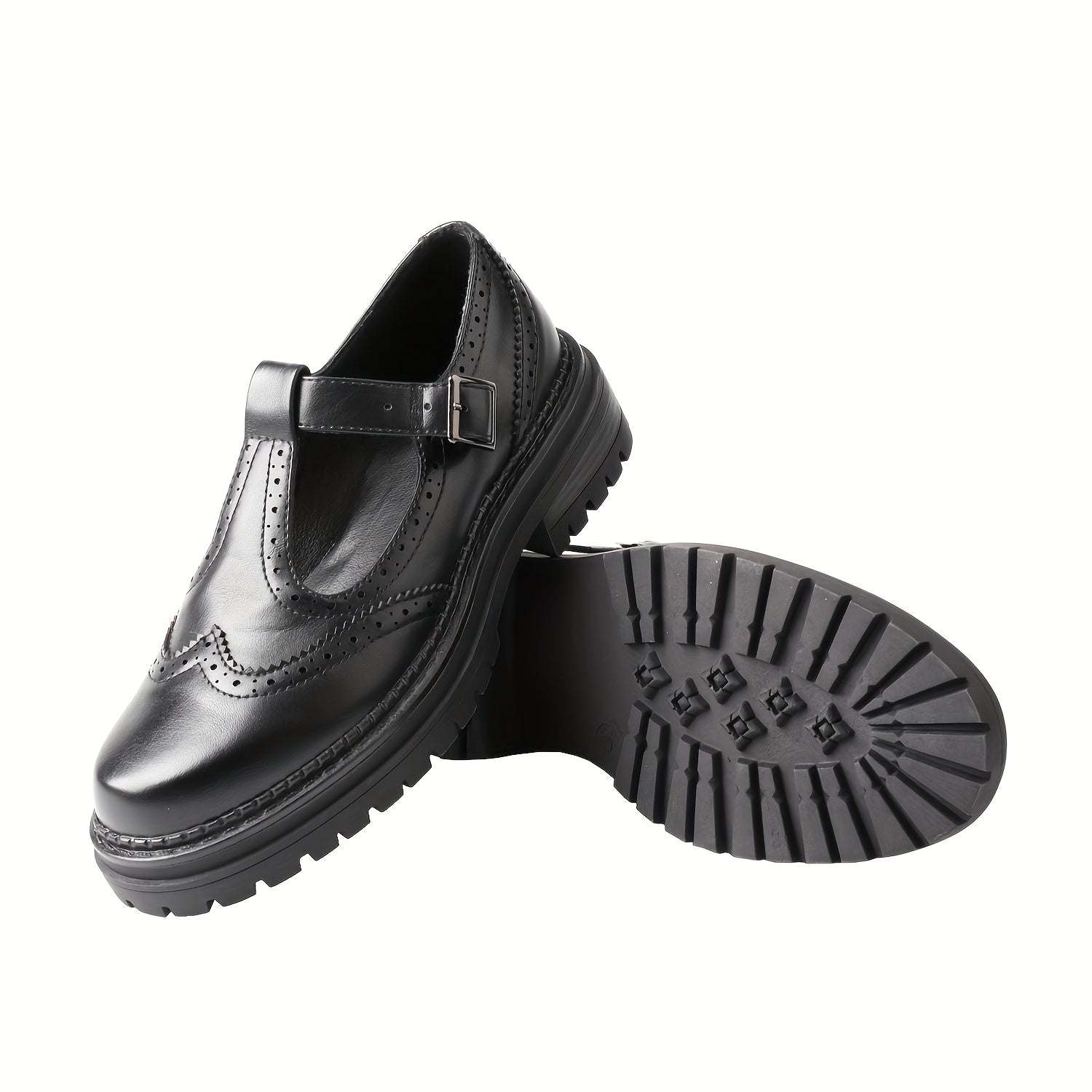 Men Brown Leather Brogue Oxford Shoes Casual Loafers with Buckle